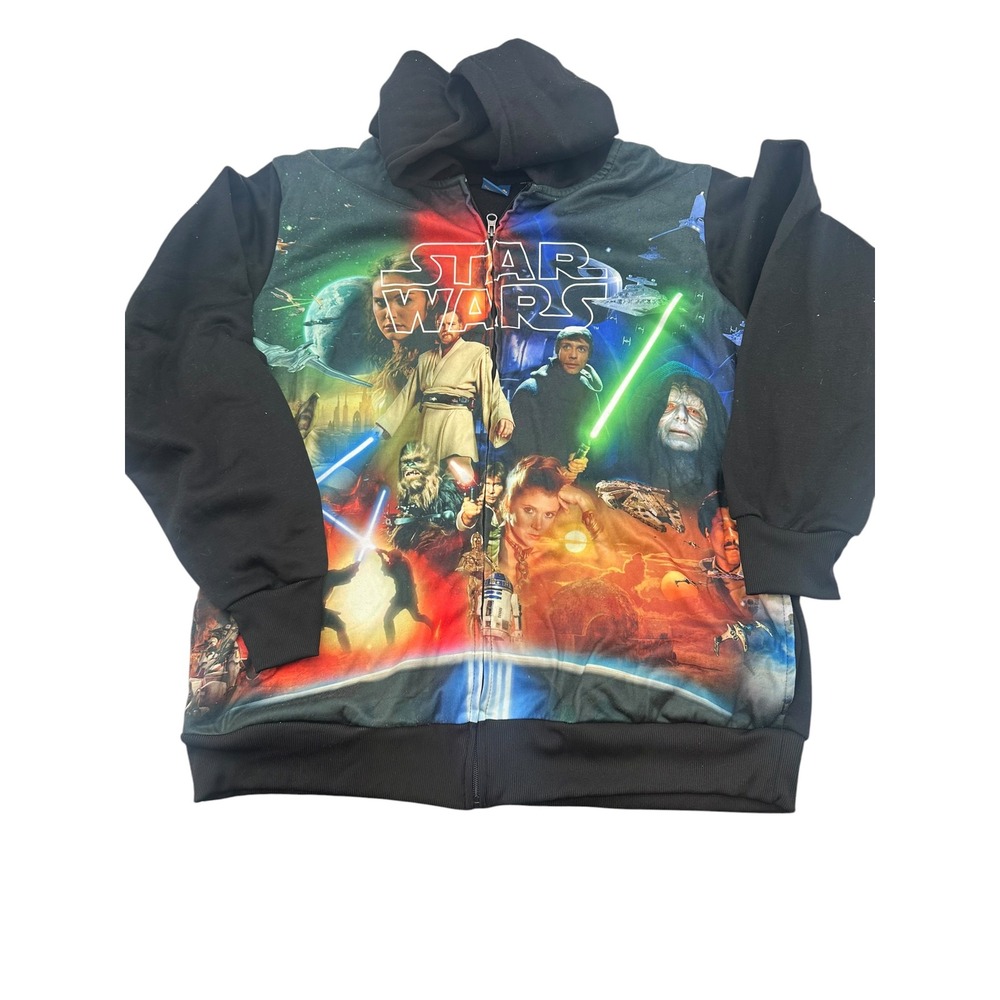 Star Wars Mens XL Full Zip Hoodie Character Collage Graphic Black Sweatshirt